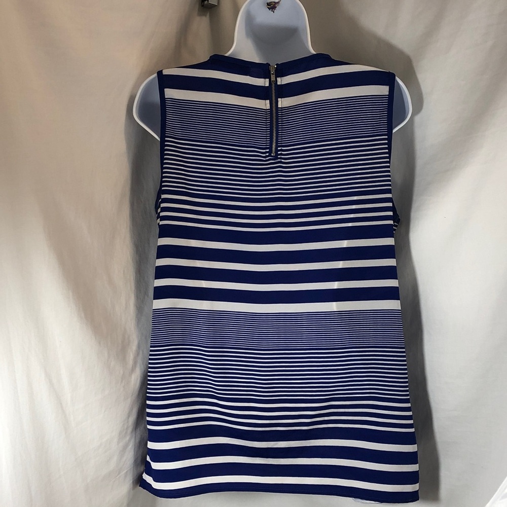 Olivia Moon Striped Navy and White Women's Sleeveless Blouse Top - Picture 2 of 9